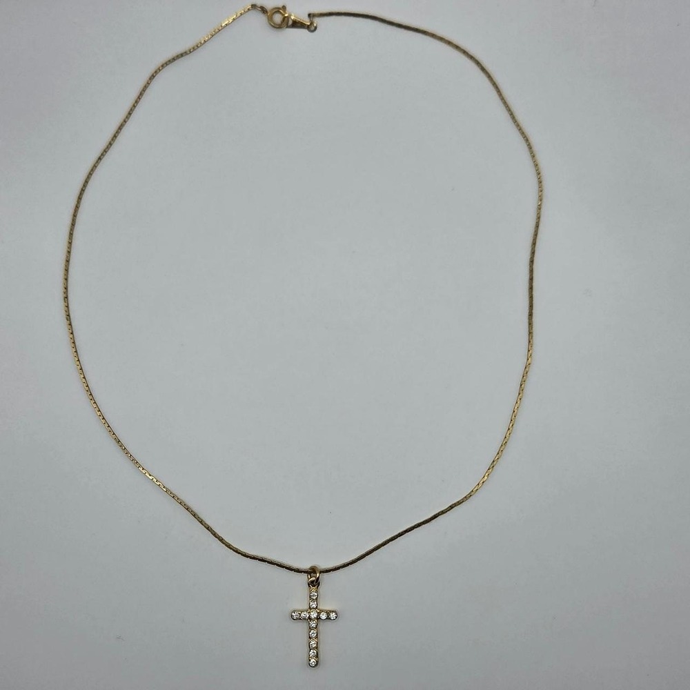Vintage Cross Necklace Women 18 Inch Gold Good Rhinestone Religious Korea